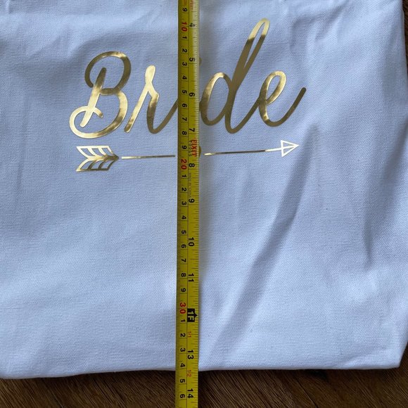 Bride Gold Metallic Lettering White Reusable Small Canvas Tote Bag - Picture 3 of 9